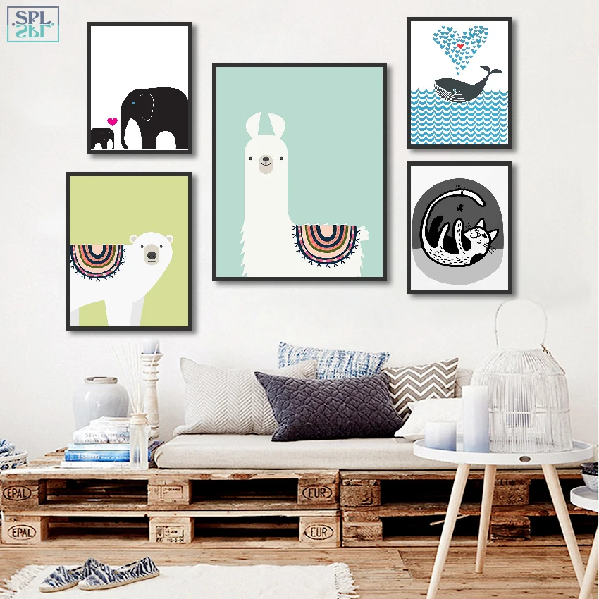 SPLSPL скандинавский мультяшный рисунок милые животные Кошка и рыба настенная