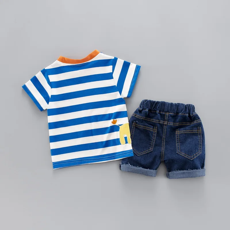 Kids Baby Boy Fashion Strip Summer Clothing Set Animal Printed T Shirt + Jeans Suit Children Boys Outfit 1 2 3 4 Years |