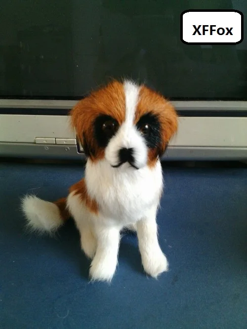 

small real life Saint Bernard dog model plastic&furs squatting dog doll gift about 13x12cm xf1491