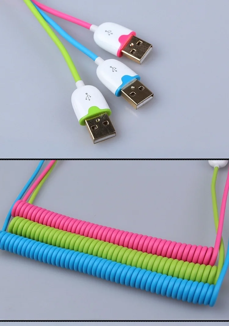 Цвет прозрачный на растяжение USB кабель для iphone 5 5S 5c 6 плюс ipad mini ipod nano зарядное