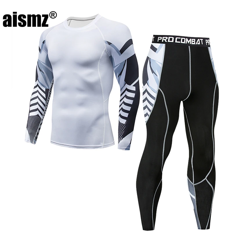 Aismz, мужское термобелье, костюмы, наборы, печать, компрессионное, флис, пот, быстрое высыхание, термо нижнее белье, Мужская одежда, кальсоны - Color: AZ2010B