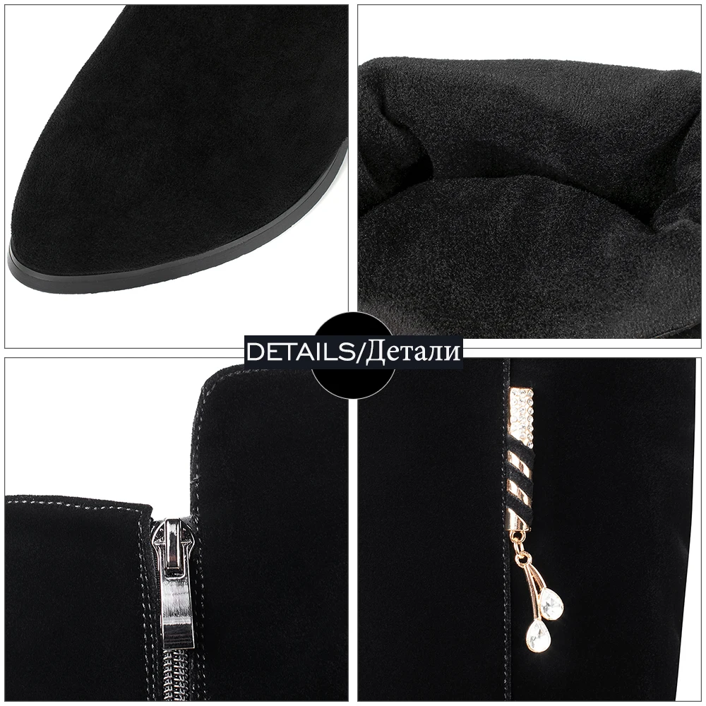 

WETKISS Knee Boots High Quality Flock Boots for Women New Arrive Short Plush Winter High Thick Heels Zipper Footwear Female