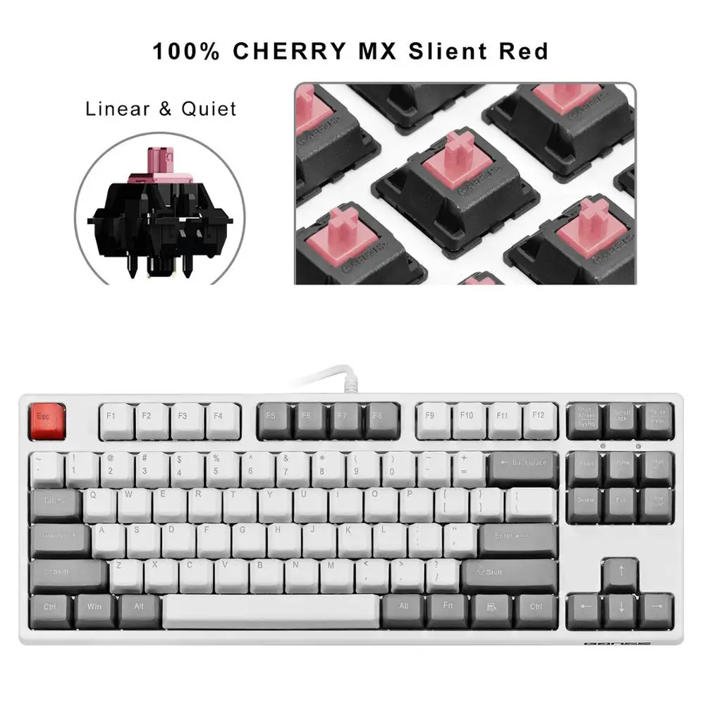 Механическая клавиатура TKL без подсветки-Cherry MX Silent Red-компактная эргономичная конструкция 87 клавиш игровая клавиатура(QWERTY-US раскладка