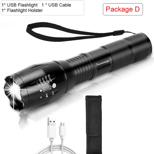D Супер Яркий USB фонарик, светодиодный фонарь COB+ L2/T6, тактический фонарь, масштабируемый, высокая мощность, zaklamp, перезаряжаемый светодиодный фонарь - Испускаемый цвет: D