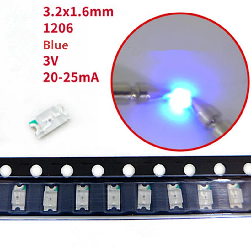 100 шт. 1206 SMD светодиодный диодный комплект супер яркий красный/зеленый/синий/желтый/белый светодиодный светильник