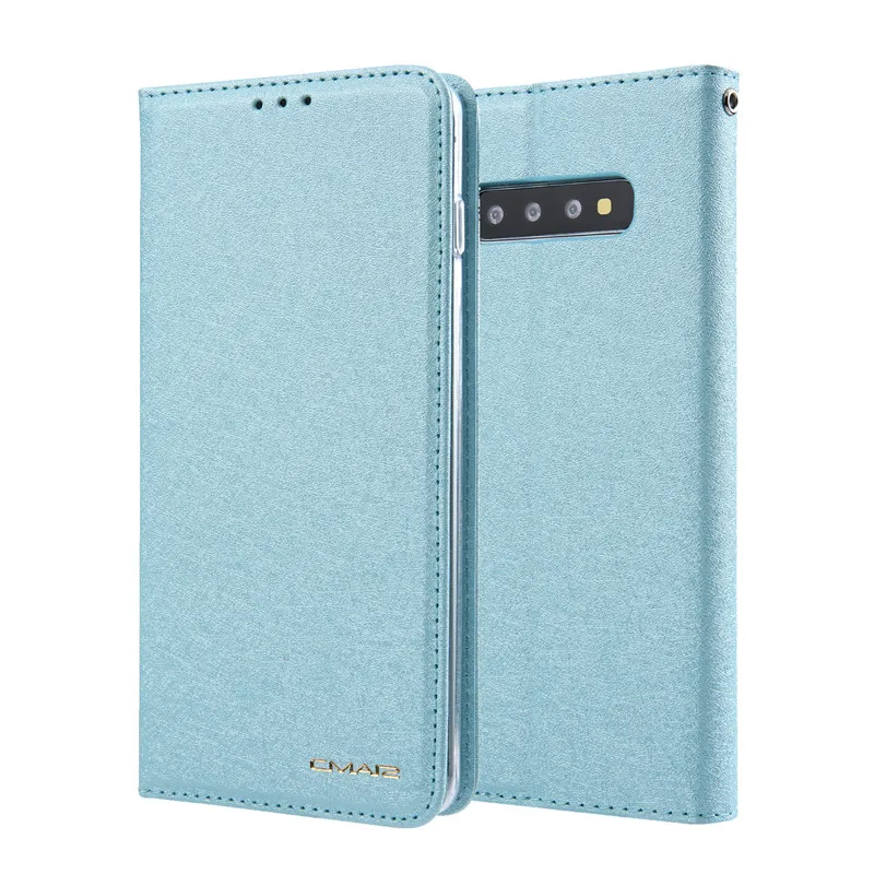 Небесно-голубой Модный чехол-книжка с бумажником для samsung Galaxy S10 S10Plus, чехол для телефона s, для Galaxy S10E Lite, шелковая кожа, с магнитом, чехол для карт - Цвет: Небесно-голубой