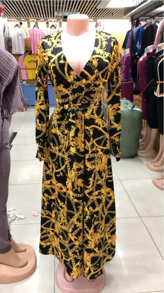 2019 Африканское платье с цифровым принтом на осень и зиму облегающее рукавами