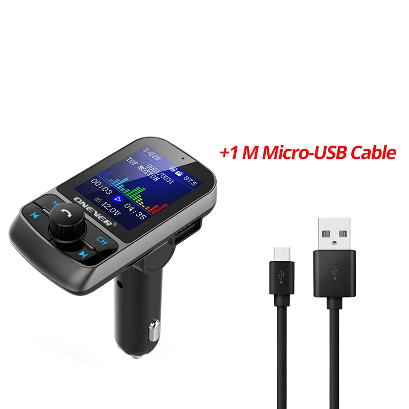 FM and cable Onever FM передатчик 1," Цвет Экран AUX модулятор Bluetooth Беспроводной MP3 радио адаптер, автомобильный набор свободные руки, 5V 3.1A USB Зарядное устройство TF карты - Название цвета: FM and cable