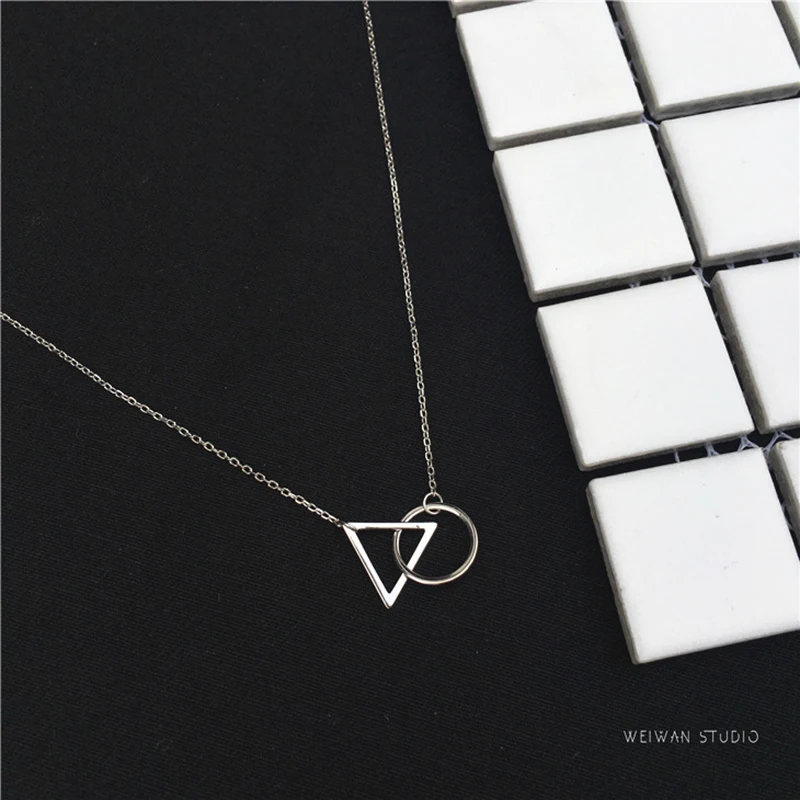 

XIYANIKE Silver Color Short Necklace Minimalist Clavicle Chain Female Triangle Round Pendant Resistance To Fade VNS8295