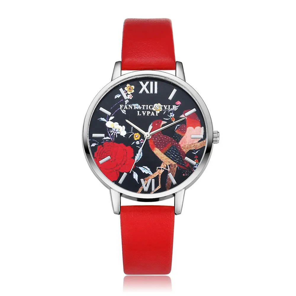 Женские кварцевые наручные часы женские подарок LP цветы птицы узор роскошный