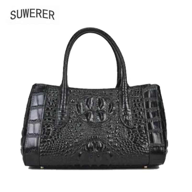 

SUWERER 2020 New Women Genuine Leather bags Crocodile pattern fashion luxury handbag women bags designer women leather handbags