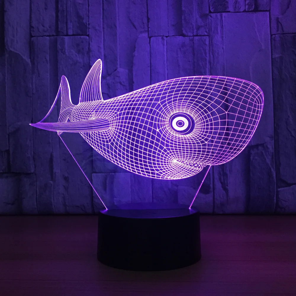 Милая голова акулы USB Настольный светильник Ночной 3D светодиодный детский ночной