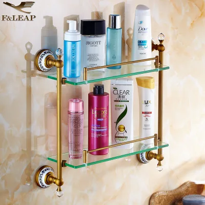 glass shelves Все бронзовые антикварные Вешалки для полотенец синие и белые Фарфоровые аксессуары для ванной комнаты европейский стиль аксессуары для ванной комнаты - Цвет: glass shelves