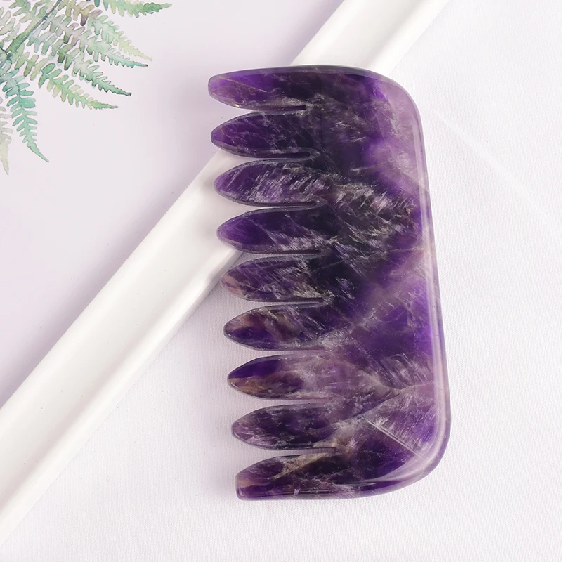 Натуральный Аметист головы нефрит для массажа gua sha Инструмент Кристалл гребень