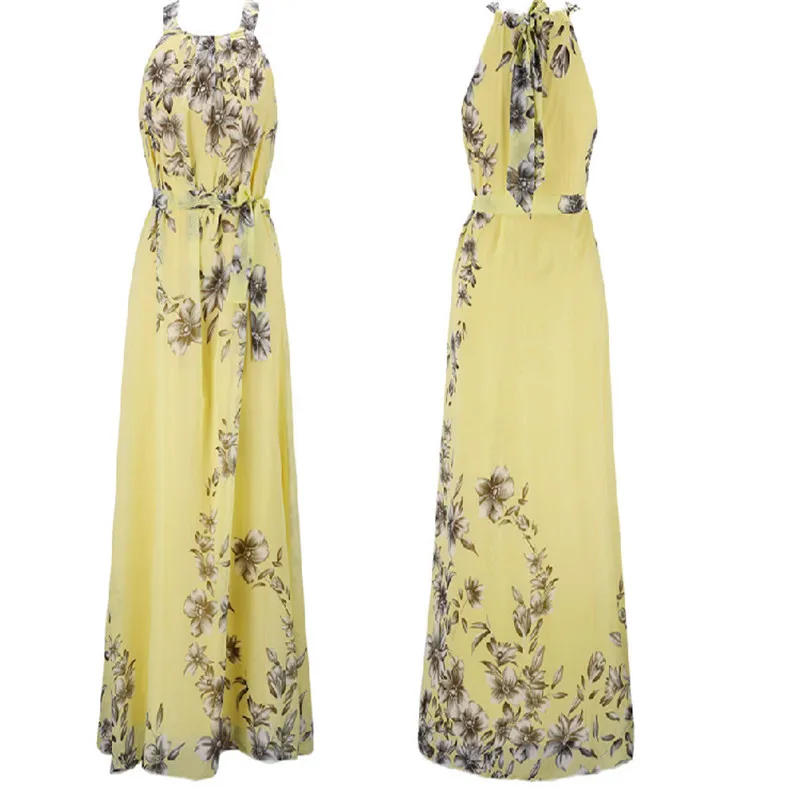 Пикантные летние платья Для женщин богема печати шифоновое платье пол Длина