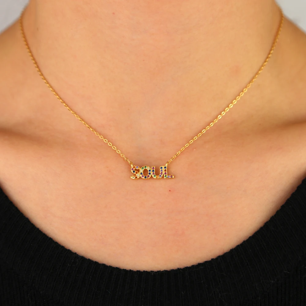 

customize rainbow cz mix color cubic zirconia soul letter 925 sterling silver letter necklace