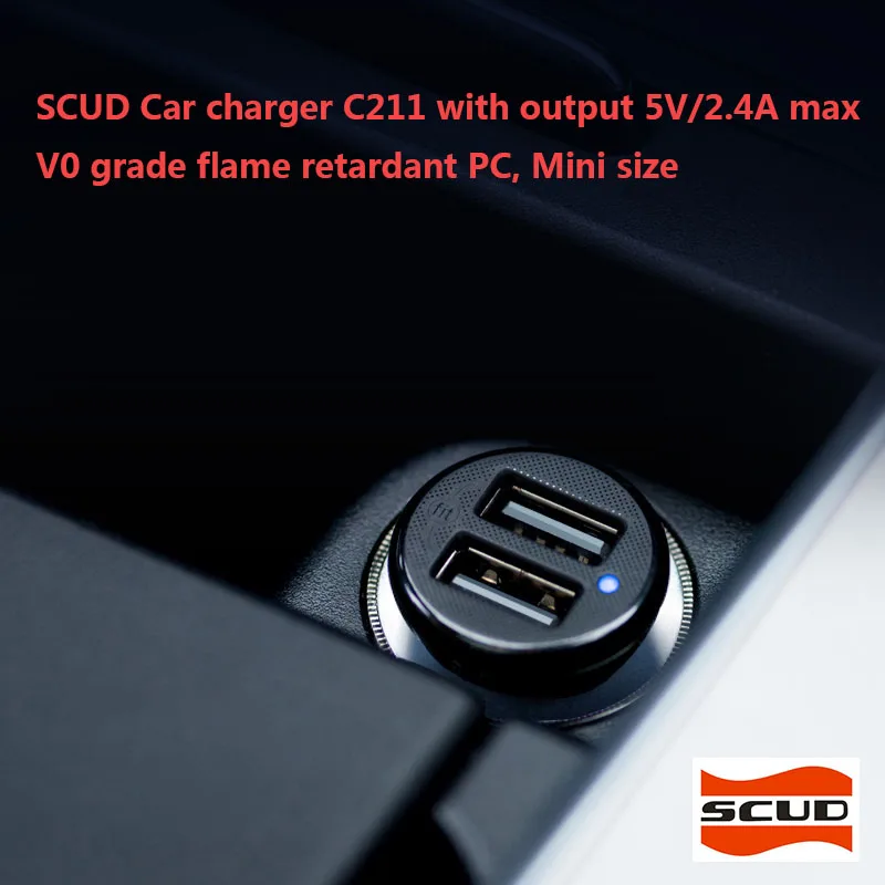 Автомобильное мини зарядное устройство SCUD двойное USB 2.4A max для oppo huawei MIUI Xiao Mi 9 Huawei