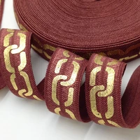 5 yards 58 coffe big chains printed fold over elasticfoe elastic ribbon for sewingdiy sewing elastic band