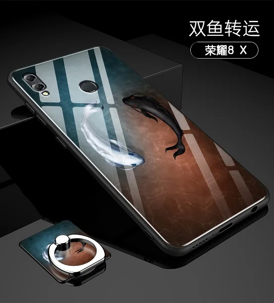Fundas Huawei honor 8X Gradient Tempered Glass Case for coque Cover case Silicone Shell |