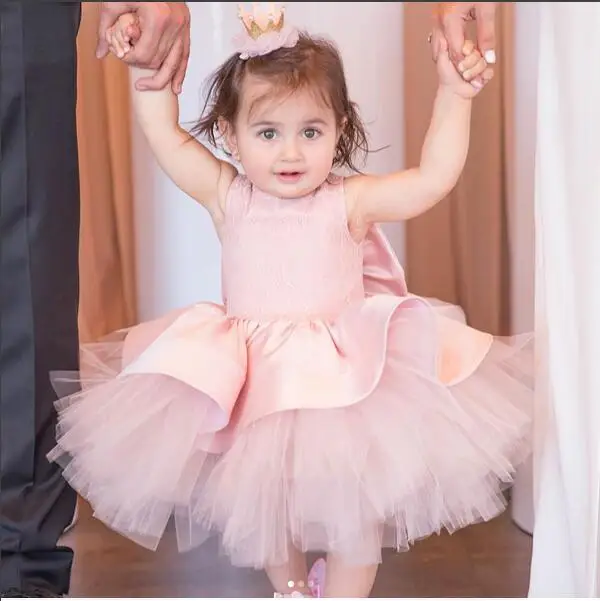 Adorable Blush pink toddler ball gown puffy girl pageant dresses tutu dusty baby infant birthday party outfit with bow | Детская одежда