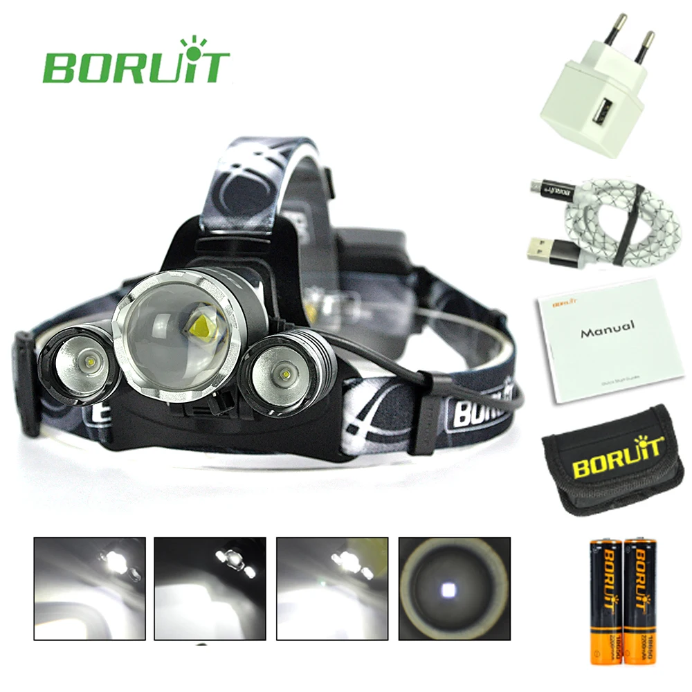 Boruit B22 мощный светодио дный фонарик налобный фонарь usb Водонепроницаемый