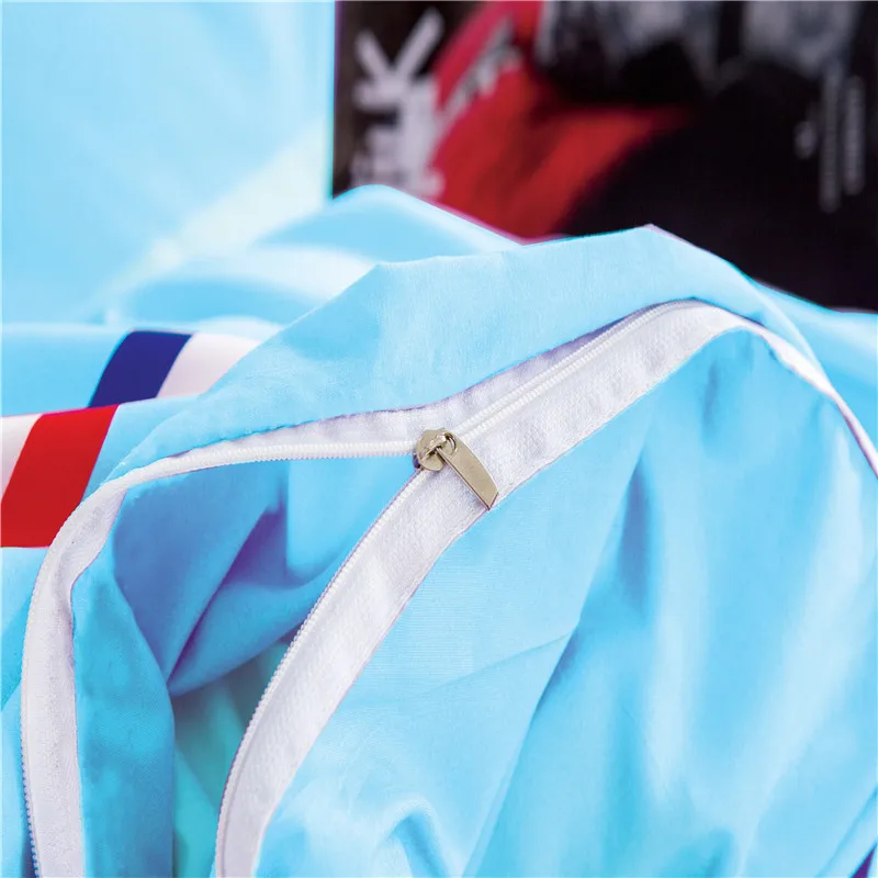 Современные Стиль синий + черный и красный в полоску постельных принадлежностей 4