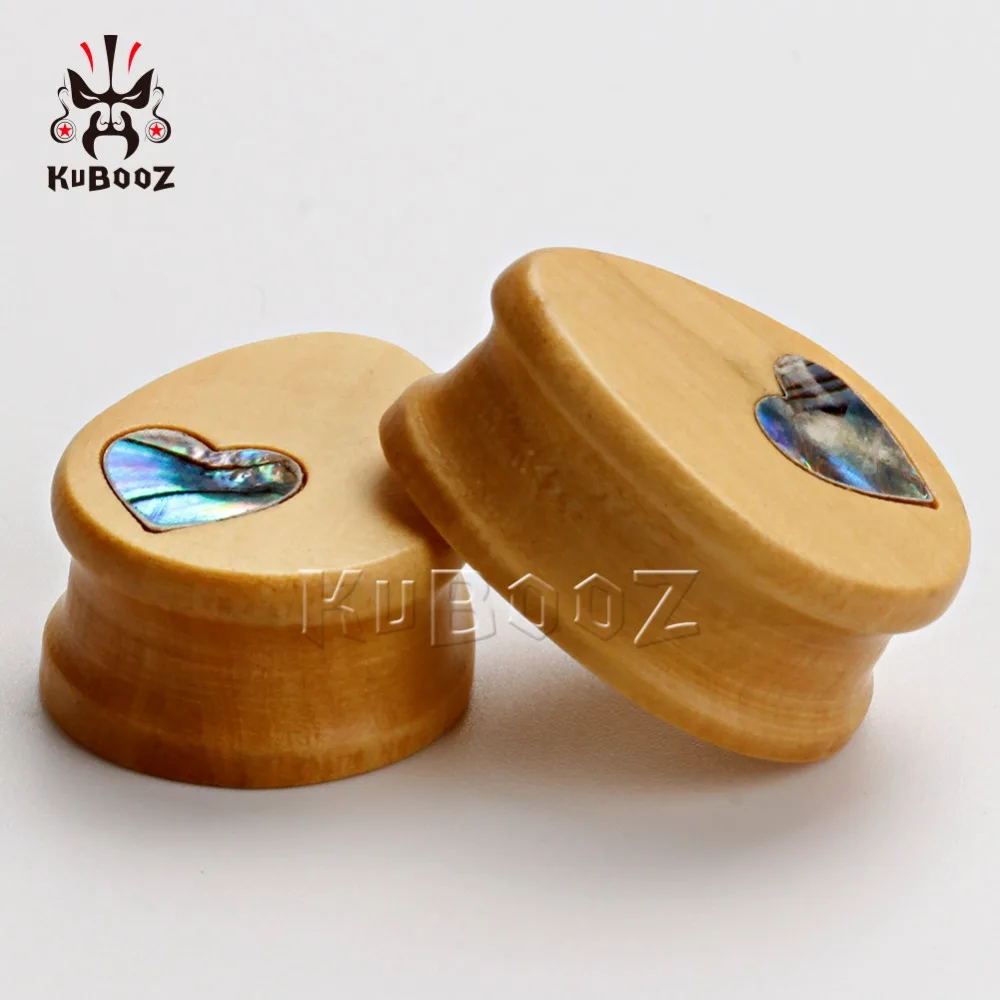 Kubooz пирсинг деревянные капли воды диаметры для ушей пирсинг пробки и туннели тело Ювелирное Украшение из перламутровых раковин логотип в форме сердца расширитель оптом