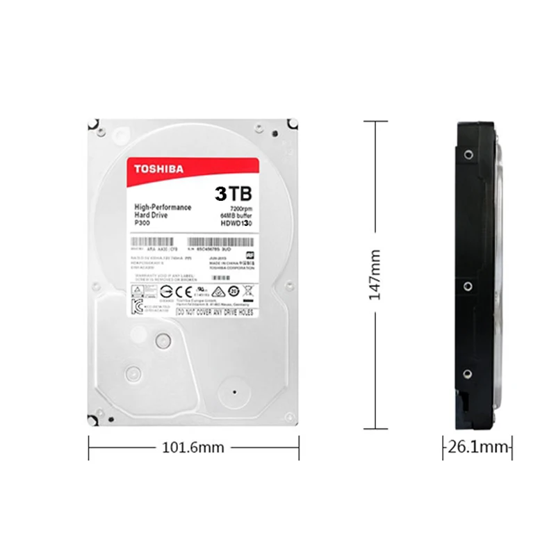 Original Toshiba HDWD130AZSTA 3TB 3.5&quot Internal HDD SATA 3.0 7200RPM 64 MB Cache P300 Series Hard Drive Disk for Desktop PC |