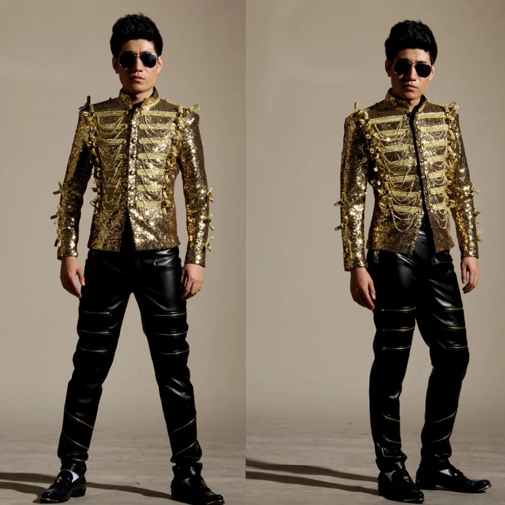 Куртка с золотыми блестками и кисточками мужская куртка модный костюм DJ Ds Bar для