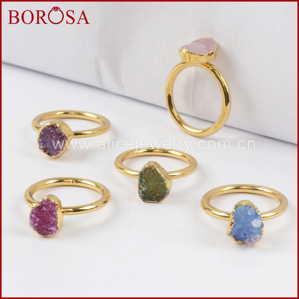 BOROSA 10 шт. свободная форма радужные друзы кольца для женщин новые модные