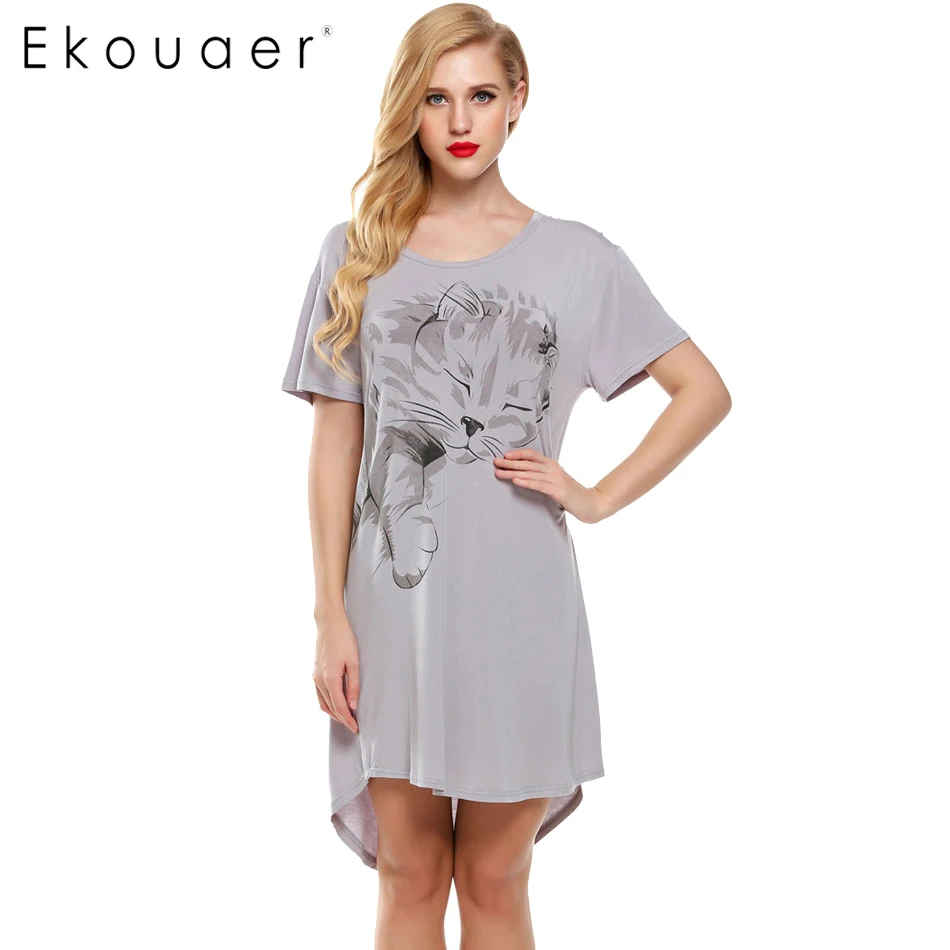 Ночная рубашка Ekouaer летняя с коротким рукавом и принтом|plus nightgown|night dresswomens nightgown |