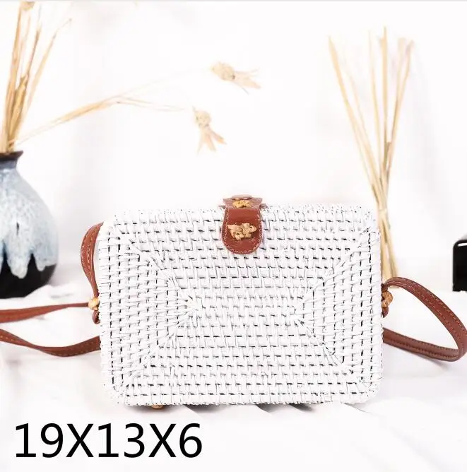 xiaosifangwhite Плетеная Сумка из ротанга, круглая соломенная сумка на плечо, маленькие пляжные сумки, женские летние полые сумки ручной работы, сумки через плечо - Цвет: xiaosifangwhite