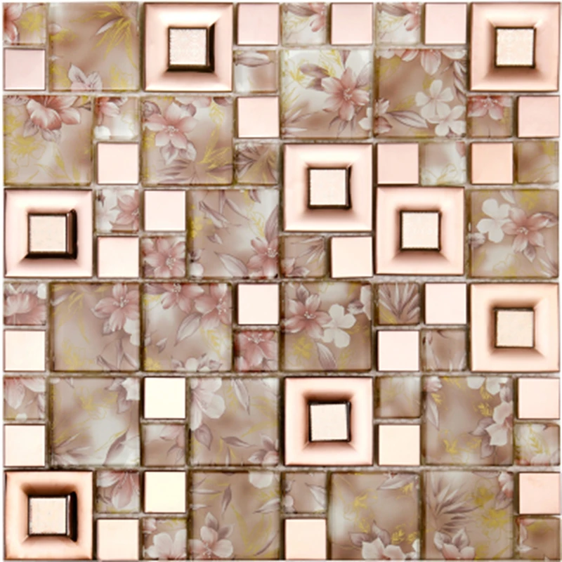 Простой Элегантный розовый бежевый цветок большая стеклянная мозаичная плитка