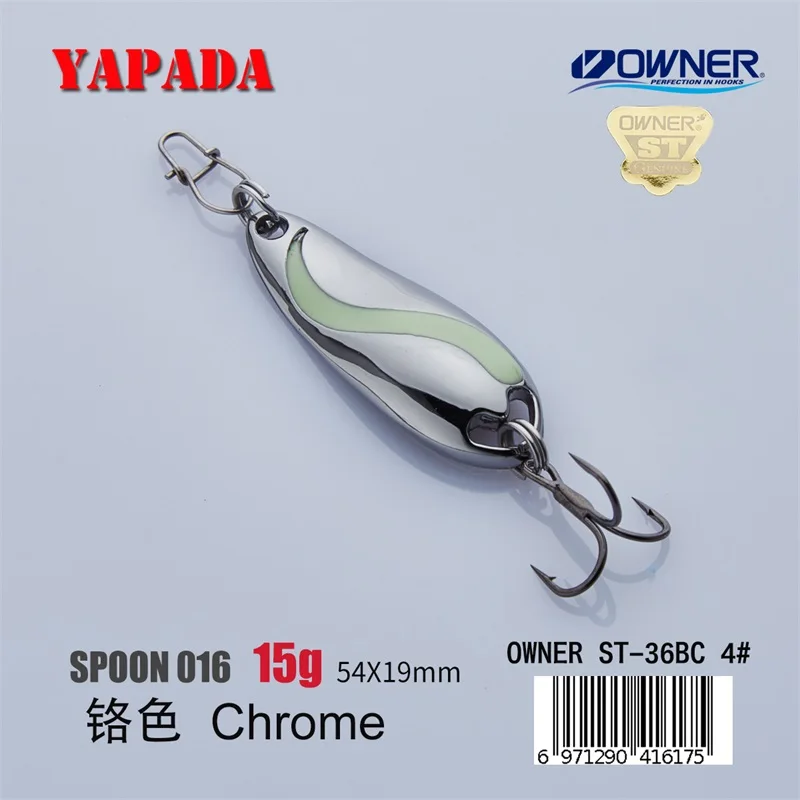 Chrome 15g YAPADA ложка 016 TaiChi светящаяся 10 г/15 г владелец тройной крючок 49-54 мм многоцветный металлический цинковый сплав ложка рыболовные приманки - Цвет: Chrome 15g