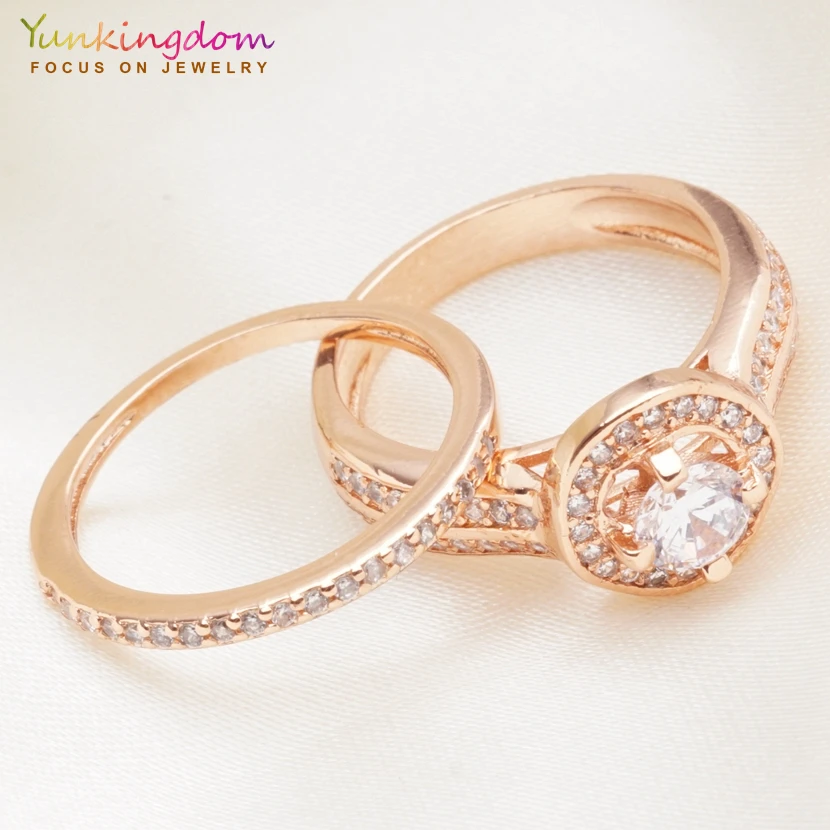 Yunkingdom кольца для пар Anillos цвета розового золота металлические круглые кольца с кристаллами для женщин и мужчин свадебные украшения 2 шт./лот Прямая поставка