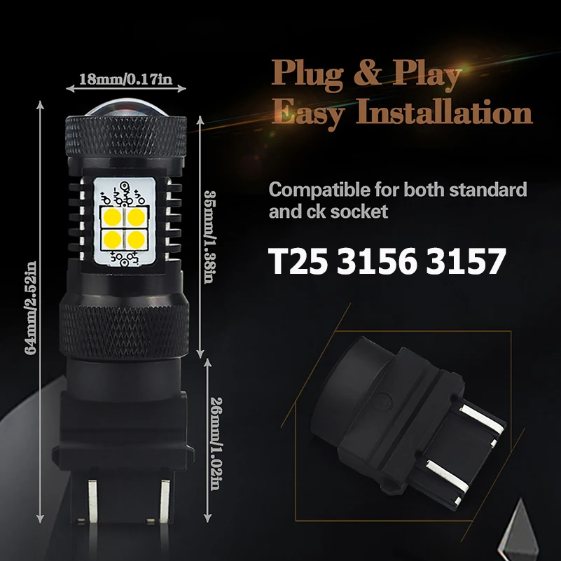 AUXITO 2x BA15S P21W 1156 светодиодный лампы W21W 7443 W21/5 Вт 7440 светодиодный указатель поворота T25 3156 3157 P27/7 Вт задний тормоз огни DRL авто светодиодные лампы