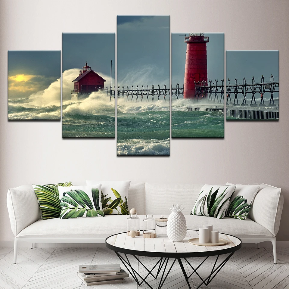 Холст для живописи Grand еще Маяк Морской 5 шт. Wall Art Модульная картина обои печати