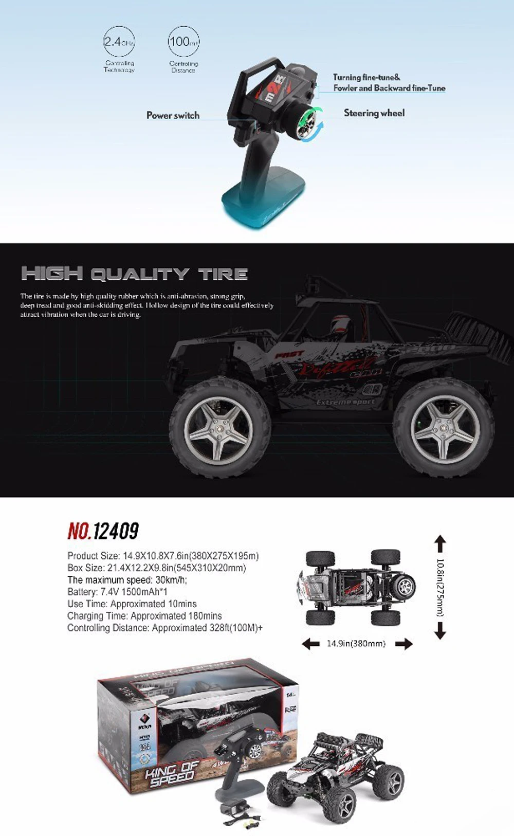 WLtoys 12409 гоночный автомобиль 1/12 4WD 2,4G Радио пульт дистанционного управления высокая скорость внедорожный грузовик для альпинизма с светодиодный светильник уличная игрушка
