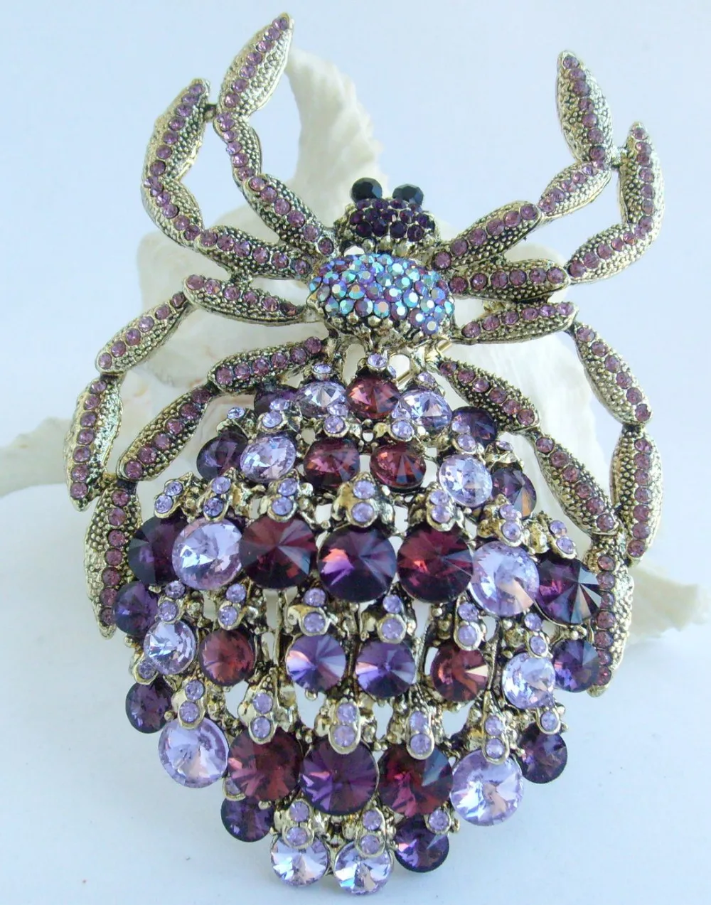 4 33 &quotВеликолепная большая брошь в виде паука булавка кулон фиолетовые стразы
