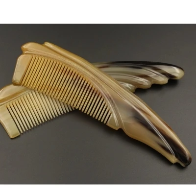 Natural Anti-static Ox Buffalo Horn Massage Two-side Carving Comb Hair Care Brush Comb Pointed Handle Hairbrush Combs Gift Sale
