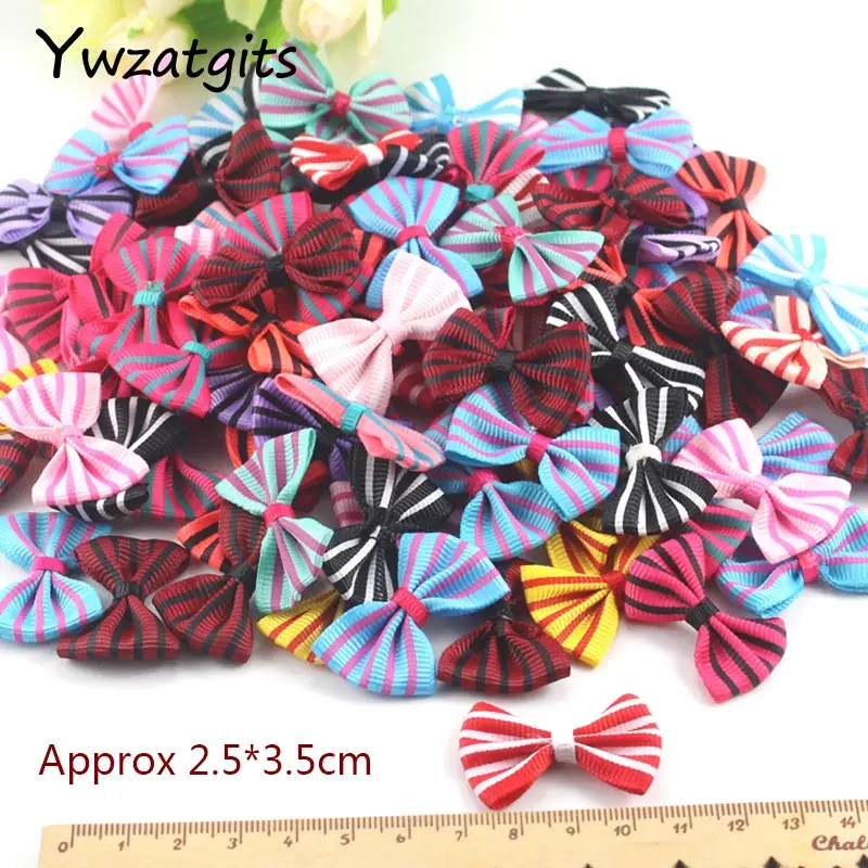 C6Mix stripes2 24pcs Ywzatgits мульти вариант смешанные цвета горошек банты из органзы Девушки Бутик мини волос лук головные уборы DIY ремесло одежды YB0807 - Цвет: C6Mix stripes2 24pcs