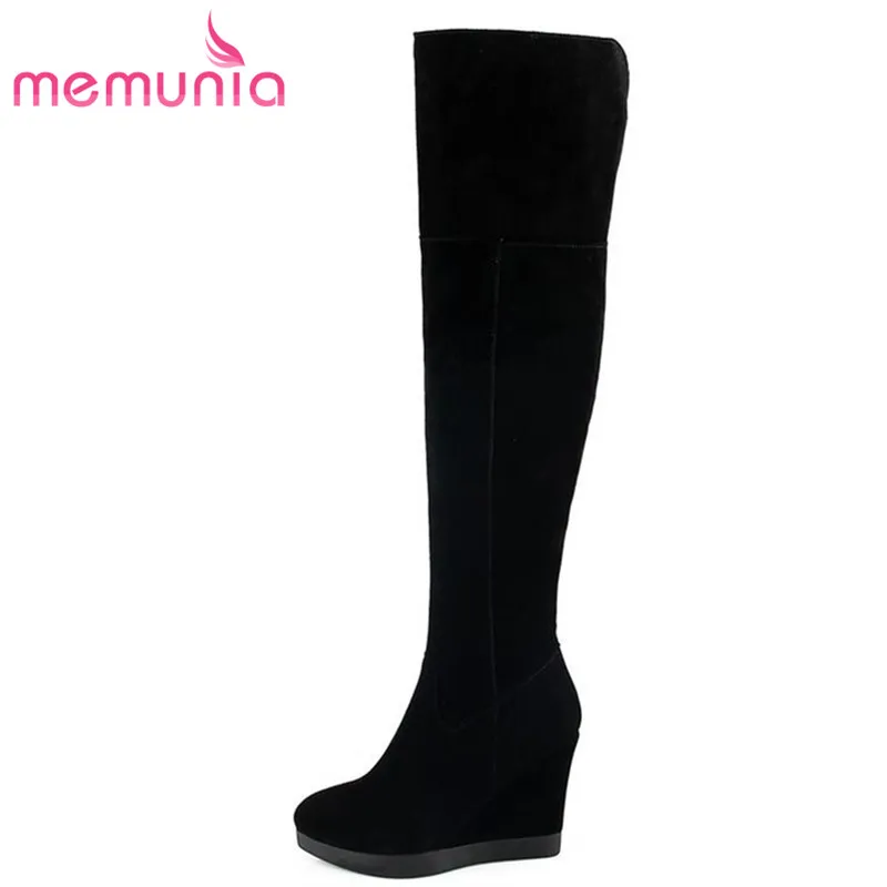 Сапоги ботфорты MEMUNIA женские из нубука Теплые Элегантные классические зимние