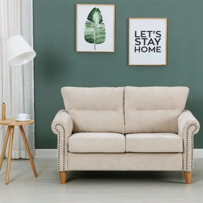 Современный двухместный диван из льняной ткани с мягкой обивкой крепкий