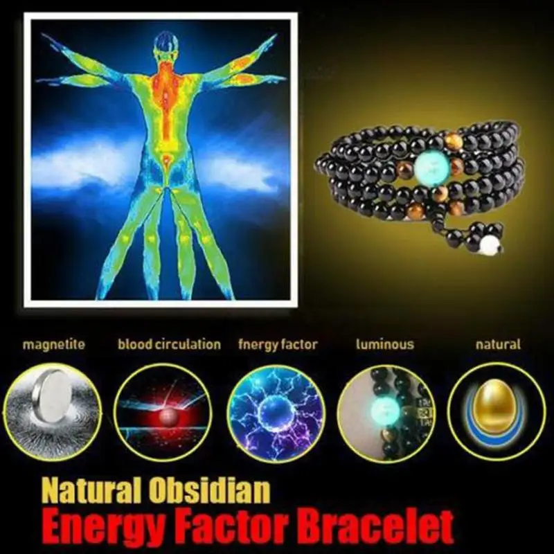 1 шт. Натуральный камень черный обсидиан браслет для магнитотерапии Вес потери