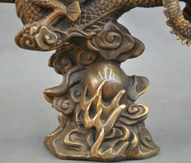 Китайская Бронзовая статуя Fengshui 10 дюймов Крылатый летающий дракон на огне облако