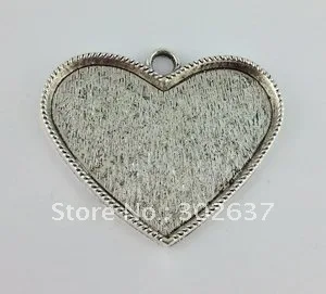 6 шт Тибетский серебристый металлический подвески в форме сердца установка заготовок 56x37 мм A11695