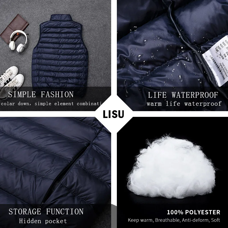 Мужская однотонная куртка без рукавов зимний Сверхлегкий белый жилет на утином