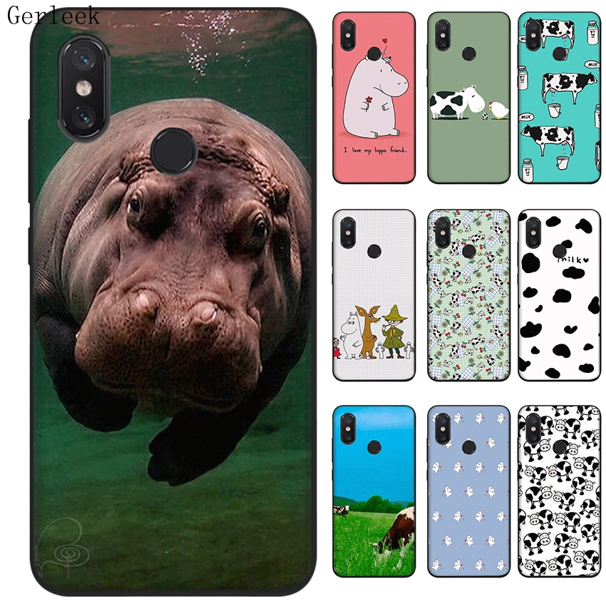 Черный силиконовый чехол из ТПУ для Xiaomi Redmi Note 4 4X 5 6 5A Pro Prime Aninal Hippo Cow