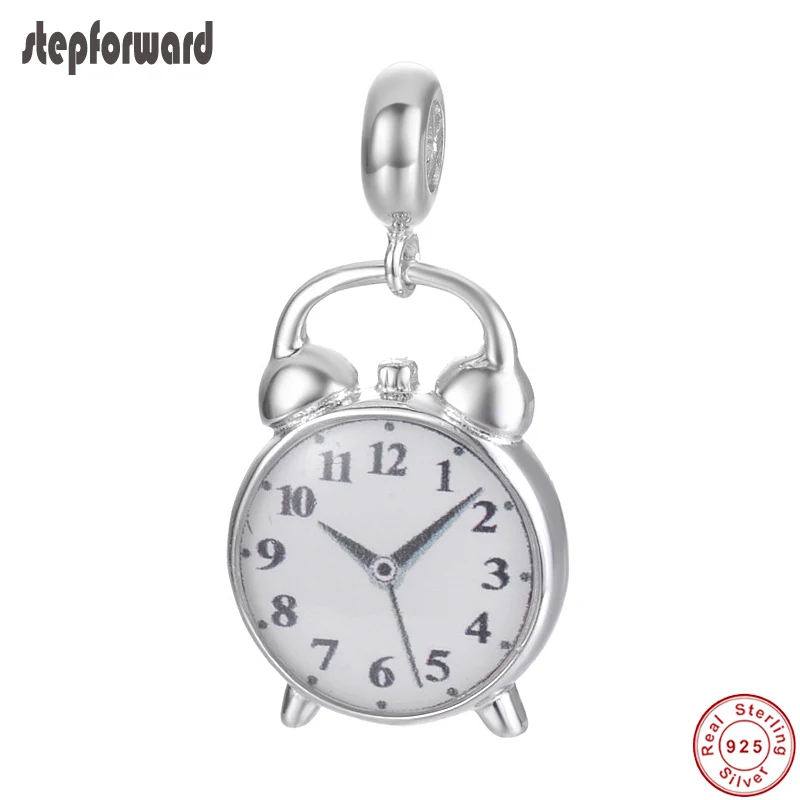 

High Quality Lovely Simple 925 Sterling Silver Clock Charm For Bracelet And Necklace Women Charms Authentic Beads Jewelry