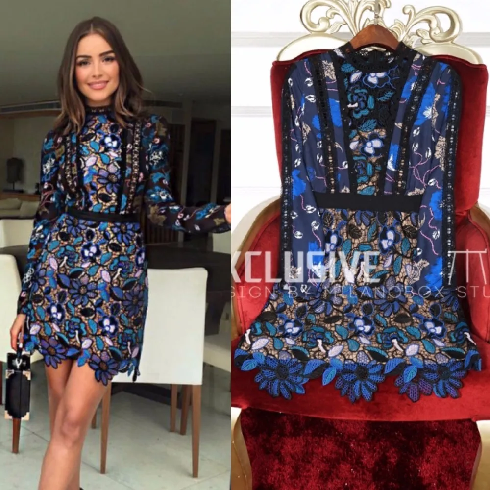 Весна 2017 Новое поступление женская одежда модное синее платье с длинным рукавом